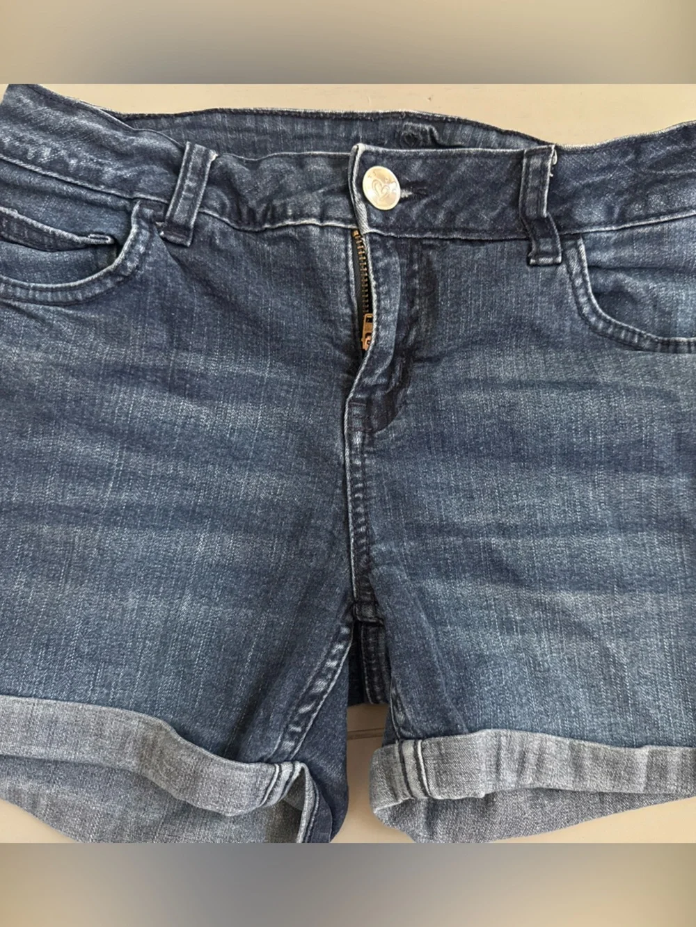 Justice Girls Dark Blue Denim Roll-Cuff Shorts size 14